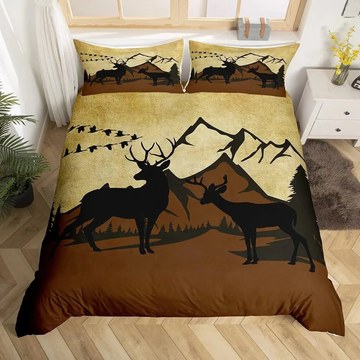 Hunting And Camping In Forest - Deer Elk Duvet Cover Farm Deer