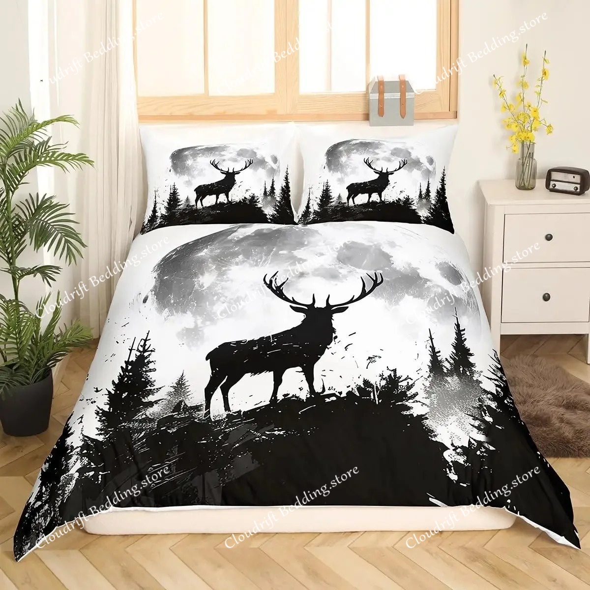 Deer Elk Duvet Cover King Quee - огляд і ціна Hunting And Camping In Forest