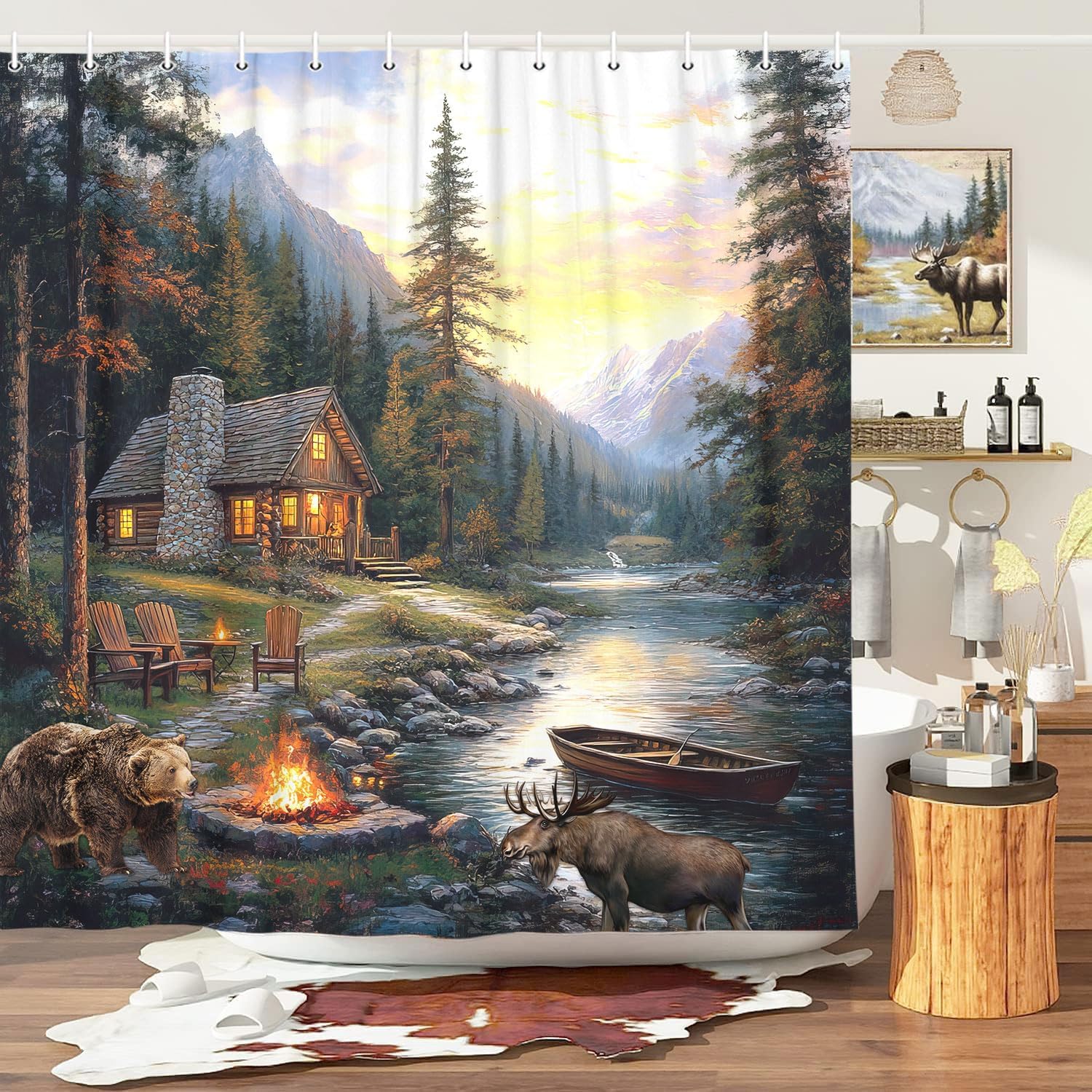 Rustic Cabin Lodge Shower Curt - огляд і ціна Hunting And Camping In Forest