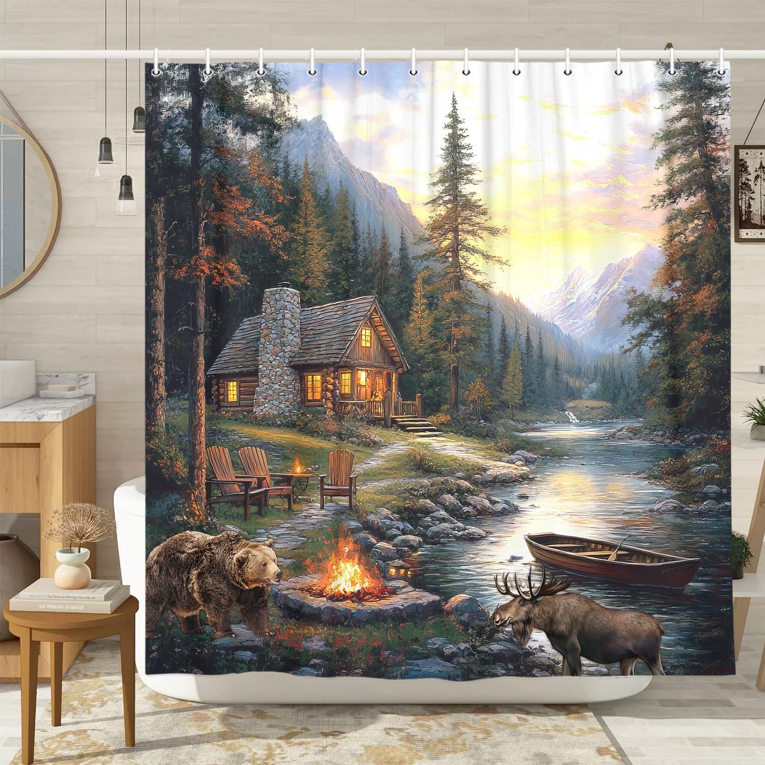 Rustic Cabin Lodge Shower Curt - огляд і ціна Hunting And Camping In Forest