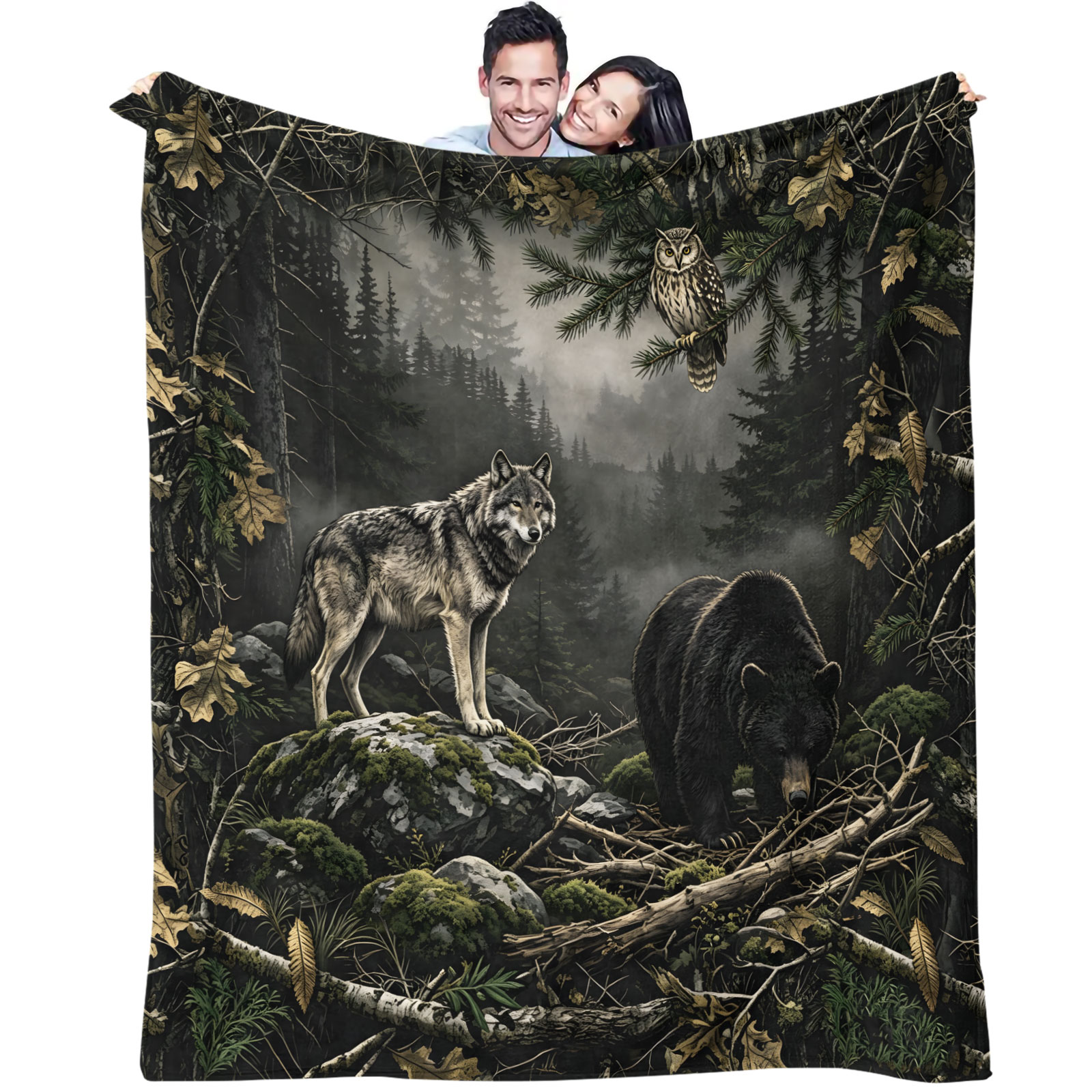 Forest Wolf Bear Owl Flannel B - огляд і ціна Hunting And Camping In Forest