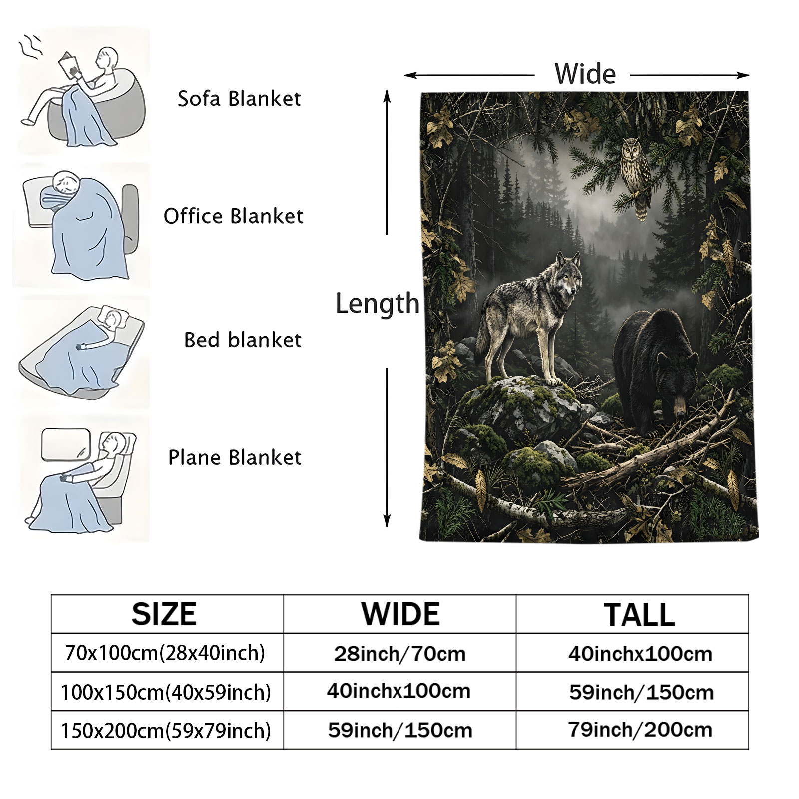 Forest Wolf Bear Owl Flannel B - огляд і ціна Hunting And Camping In Forest