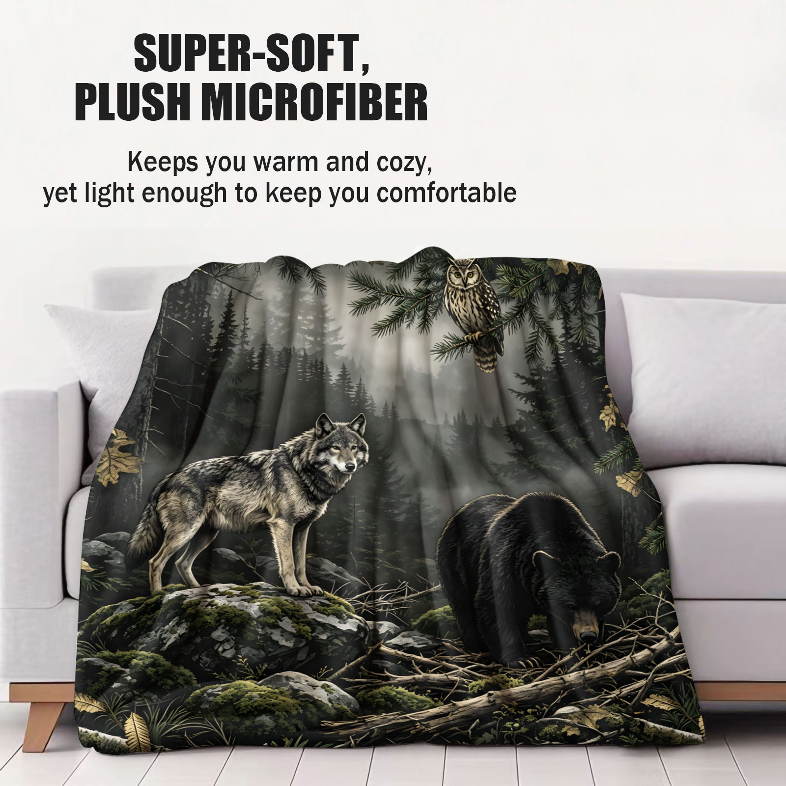 Forest Wolf Bear Owl Flannel B - огляд і ціна Hunting And Camping In Forest