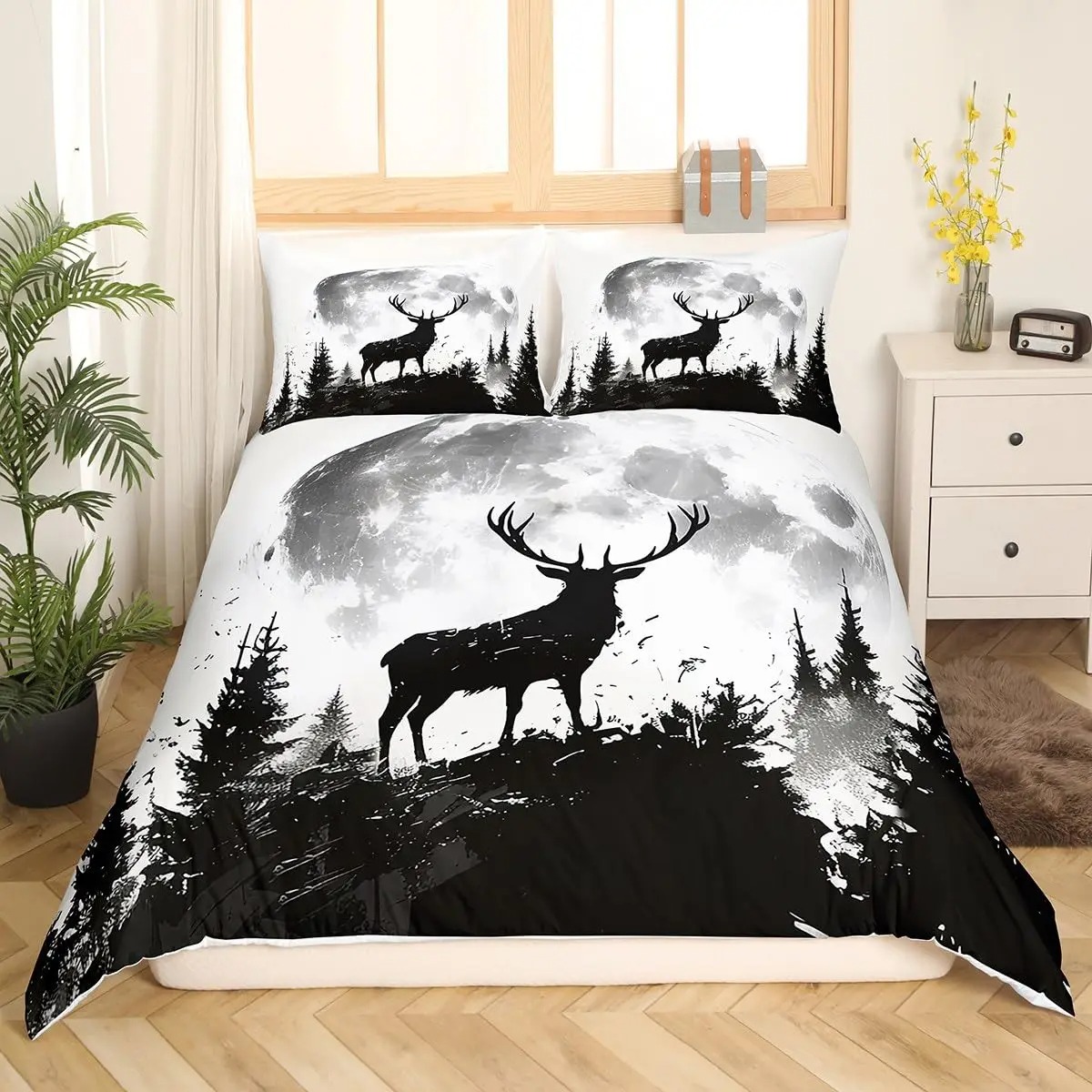 Deer Elk Duvet Cover King Quee - огляд і ціна Hunting And Camping In Forest