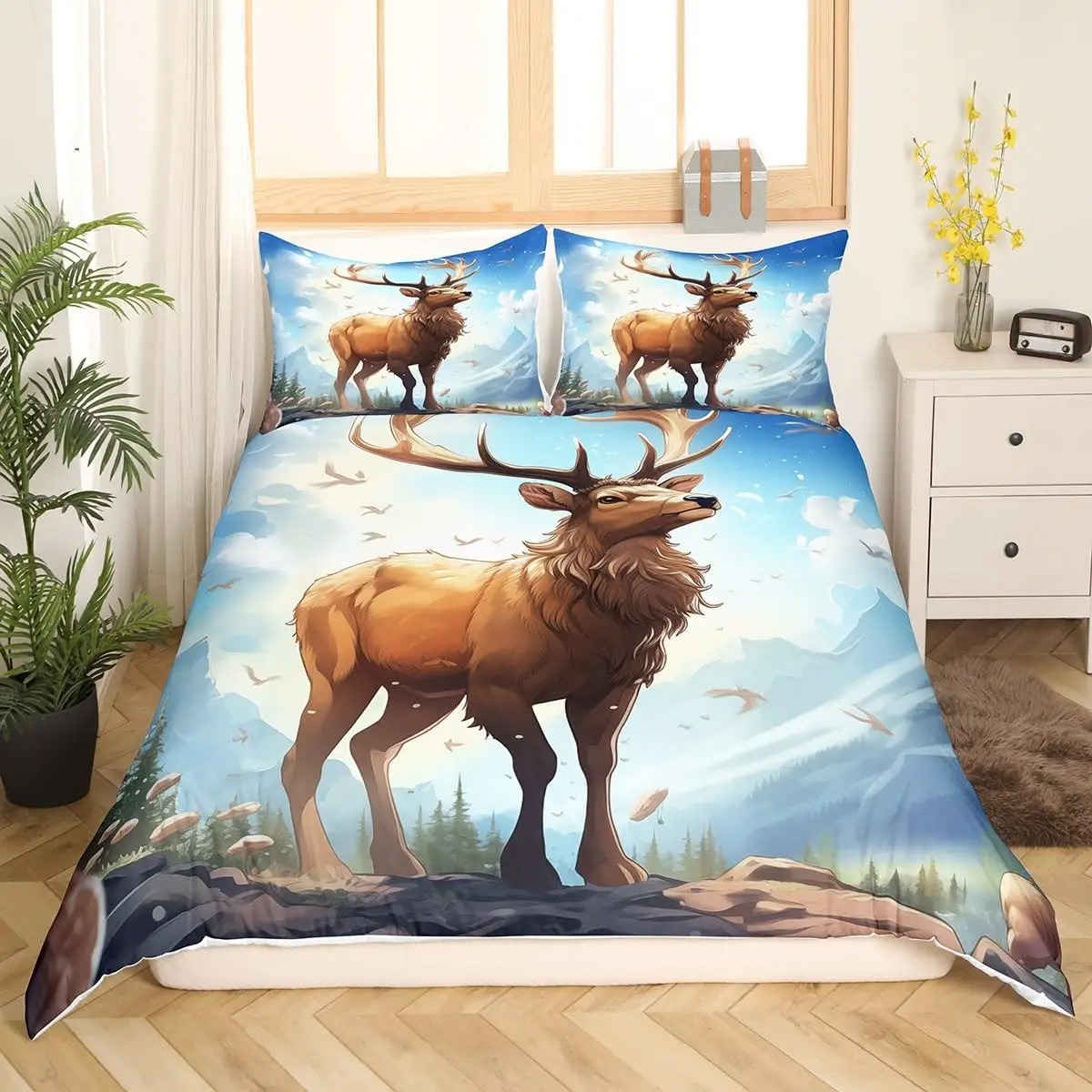 Deer Elk Duvet Cover King Quee - огляд і ціна Hunting And Camping In Forest