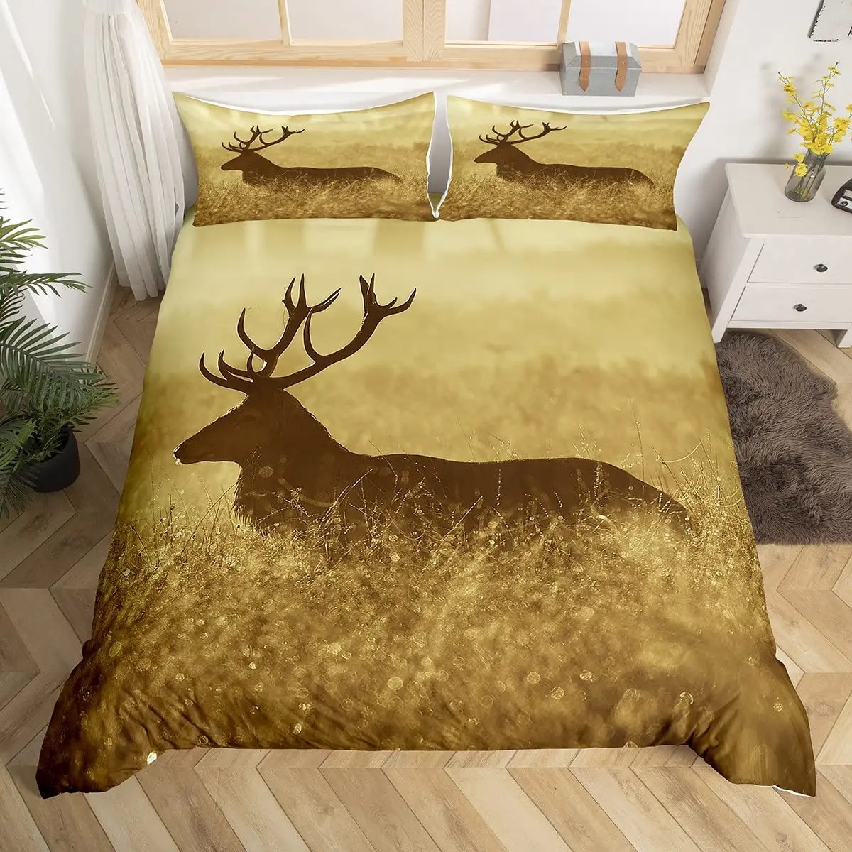 Deer Elk Duvet Cover King Quee - огляд і ціна Hunting And Camping In Forest